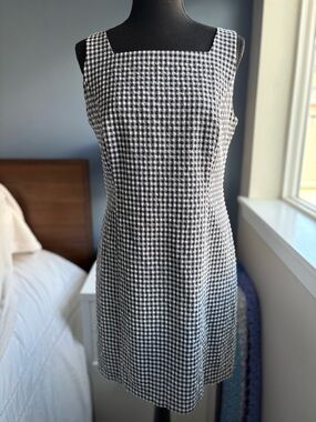 J’Envie Black and White Gingham Square-Neck Mini Shift Shearg Dress Lined